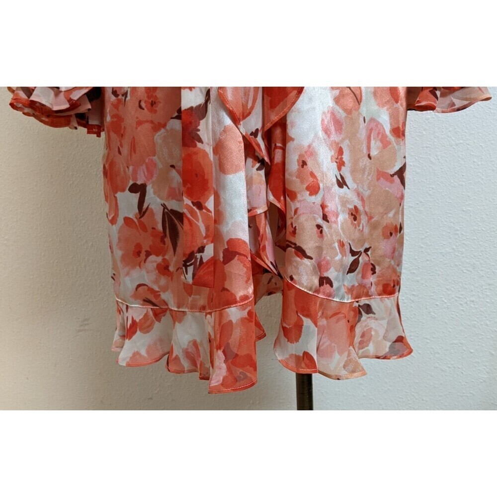 Women's Oscar de la Renta Pink Label Floral Print Ruffle Trim Robe LG - Picture 3 of 16